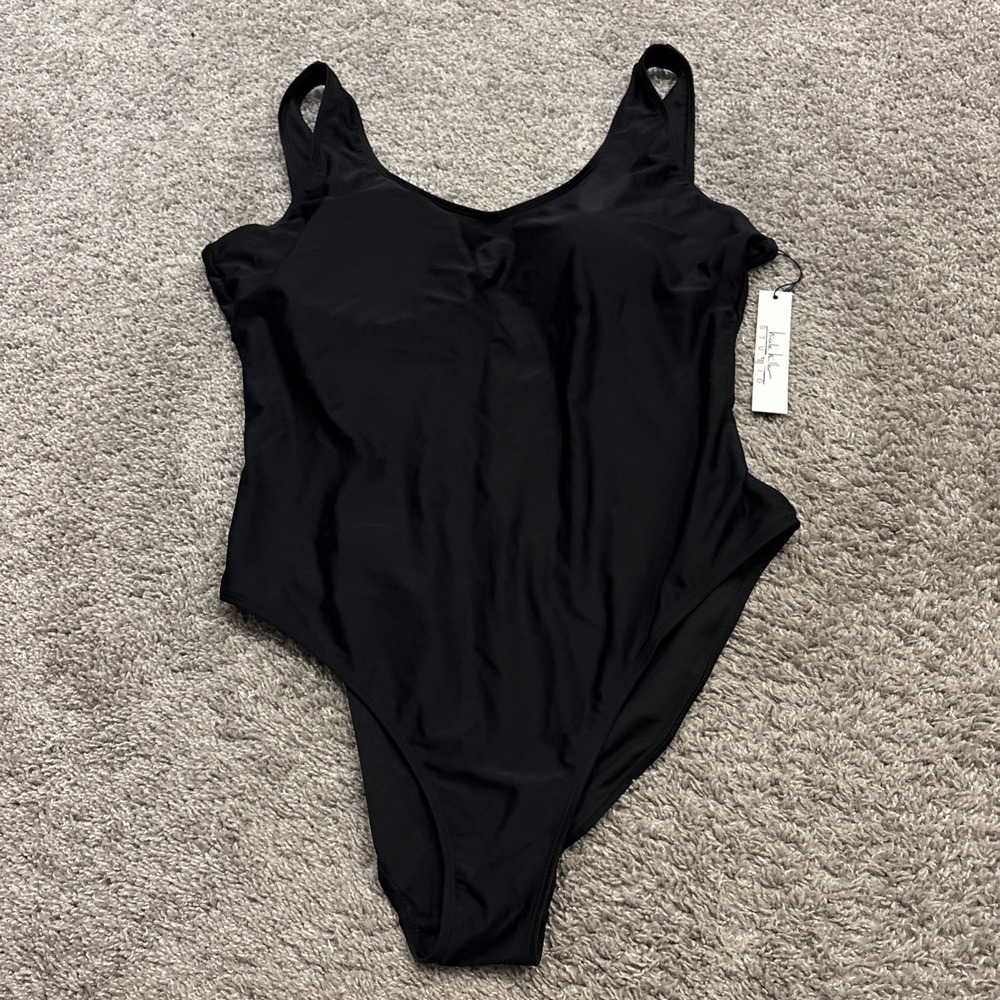 NEW $120 Nicole Miller Studio Solid Black 1 Piece Scoop Back Swimsuit 3X Plus